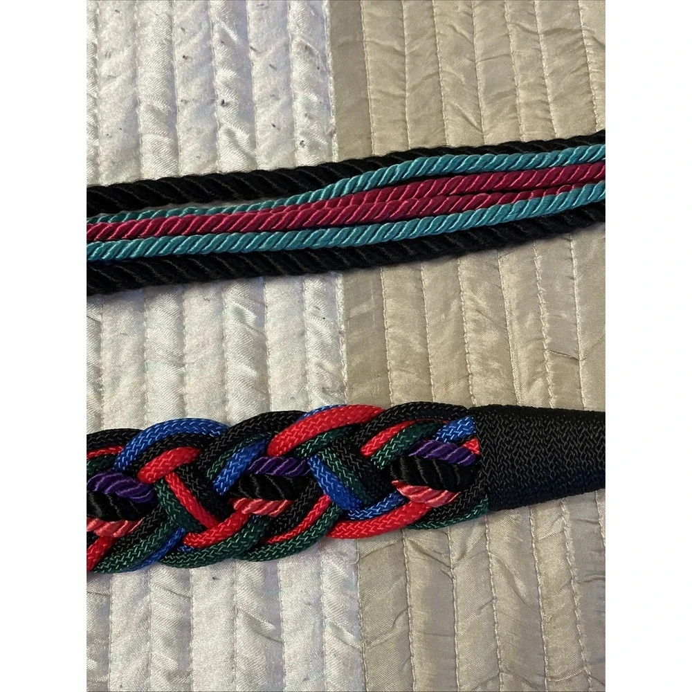 Vintage STRETCH MULTI COLOR ROPE CORDS BELT 2 Piece/ Sizes Hippie ☮️🌈🕺 Unisex?